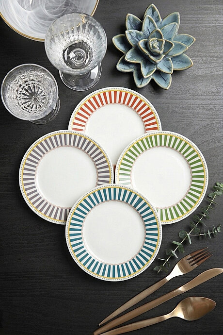 TIVORA 19 CM PASTA TABAĞI DIGITAL DEKOR 4 LÜ - TULU PORSELEN